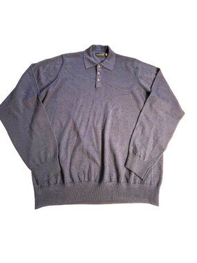 Daniel Gray men’s M Navy Blue Knit Polo long sleeve Sweater 100% Merino Wool